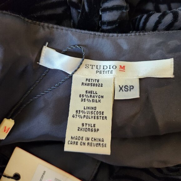 NWT Max Studio Graziella Velvet Burnout Silk Blend Black Dress Petite XSP - Picture 9 of 10